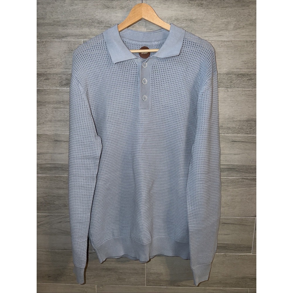 Common People Men's Medium Massie Long Sleeve Textured Sweater Polo Blue NWT - Picture 3 of 8